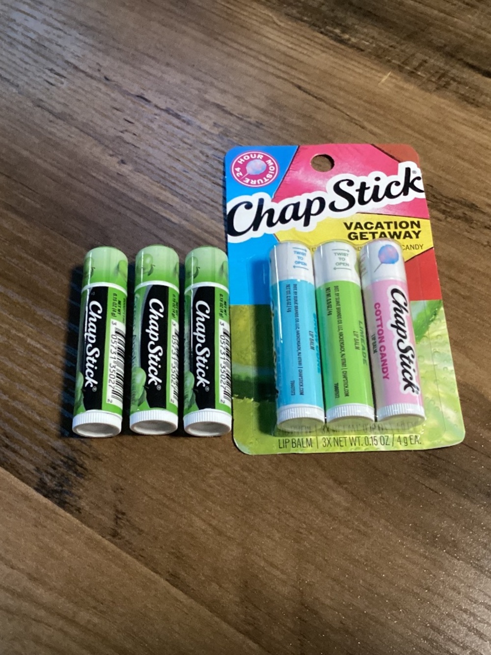 ChapStick Vacation Getaway Pack Lip Balm and 3 Green Apple Lip Balm Bundle NEW